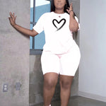Round Neck Heart Print T Shirts & Shorts Wholesale Women'S 2 Piece Sets