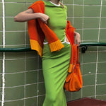 Contrasting Color Short Sleeve Hollow Long Dress Wholesale Maxi Dresses