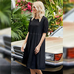 Women Fashion Bubble Sleeve Plain Color High Waist Wholesale A-line Dresses Summer