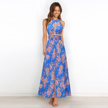 Floral Print Sleeveless High Split Wholesale Maxi Dresses Summer