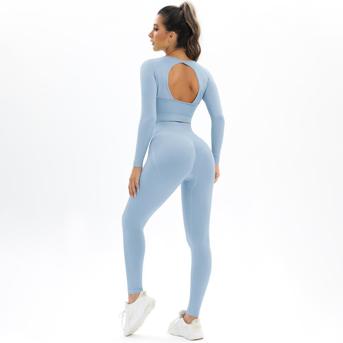 Knit Backless Short Tops & Leggings Seamless Yoga Suits Wholesale Activewear Sets