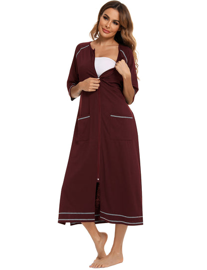 Comfortable Home Wear Loose Zip Nightgown Women Pajamas Wholesale Loungewear