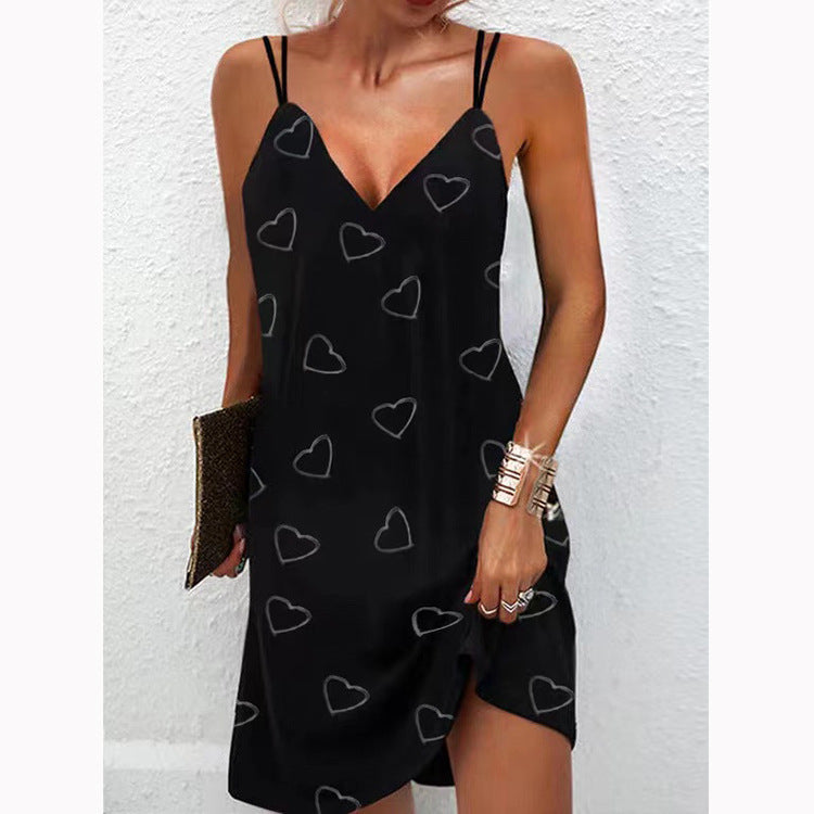 Sexy V-Neck Print Dress Loose Slip Fashion Wholesale Dresses