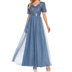 Sequins Tulle Short Sleeve Elegant Ball Gown Prom Evening Dress Wholesale Maxi Dresses