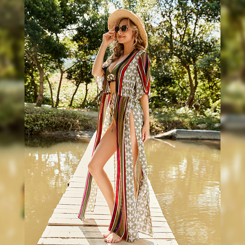 Printed Summer Sexy Robes Vacation Maxi Slit Bikini Coverup Beachwear Wholesale Beach Outfits For Women