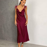 Feather Straps Low-Cut Sexy Solid Color Midi Dress Wholesale Dresses