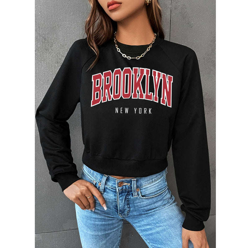 Preppy Style Letter Print Cropped Sweatshirt Wholesale Womens Tops