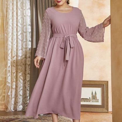 Jacquard Long Sleeve Tie-Up Curvy Dresses Wholesale Plus Size Clothing