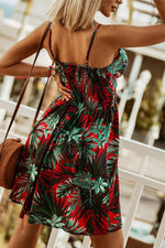 Plunge Neck Womens Printed Sling Nipped Waist Swing Resort Dress Wholesale Dresses