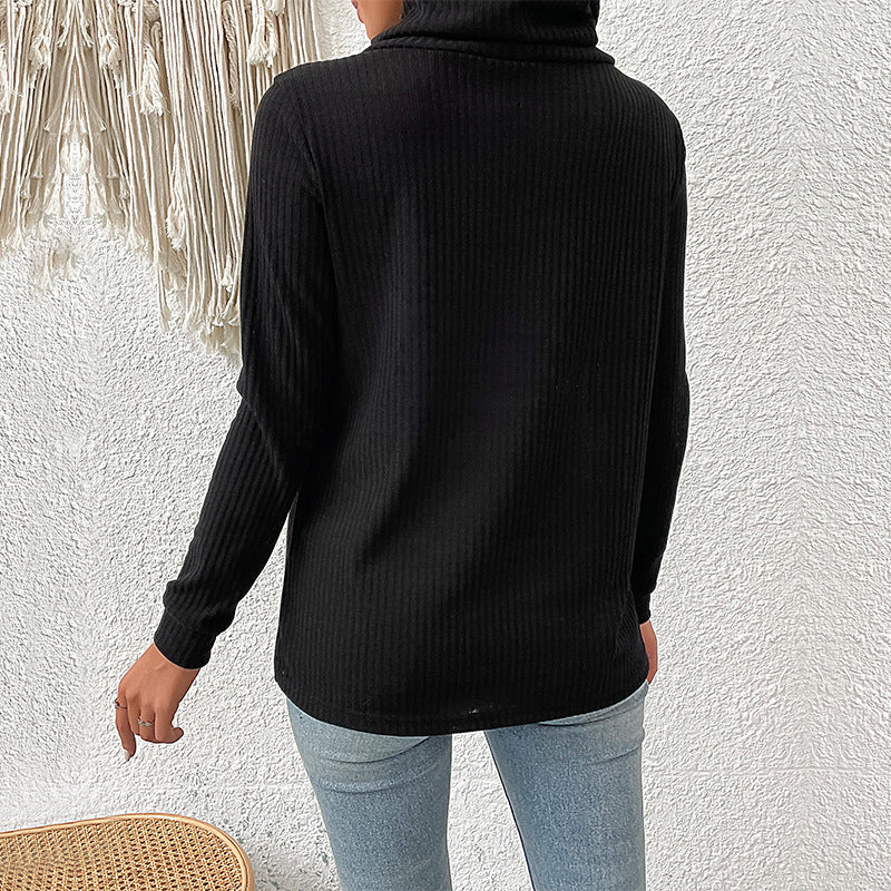 Casual Irregular Fashion Long Sleeve Half High Neckline Knit Tops Wholesale Sweater