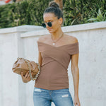 Solid Color Off Shoulder Close-Fitting Womens Warp Tops  Wholesale T Shirts