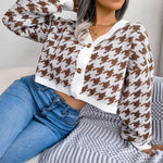 Casual Houndstooth Lantern Long Sleeve Loose Single-Breasted Cardigan Wholesale Sweater Coat