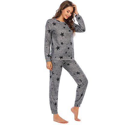 Pentagram Print Long Sleeve Casual Pajamas Sets Wholesale Loungewear