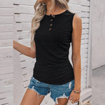 Solid Color Sleeveless Shirt Round Neck Shoulder Strap Knitted Button Wholesale Tank Tops Casual