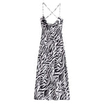 Open Back Lace-Up Zebra Printed Slim Fit Slip Dress Sexy Sundresses Wholesale Maxi Dresses