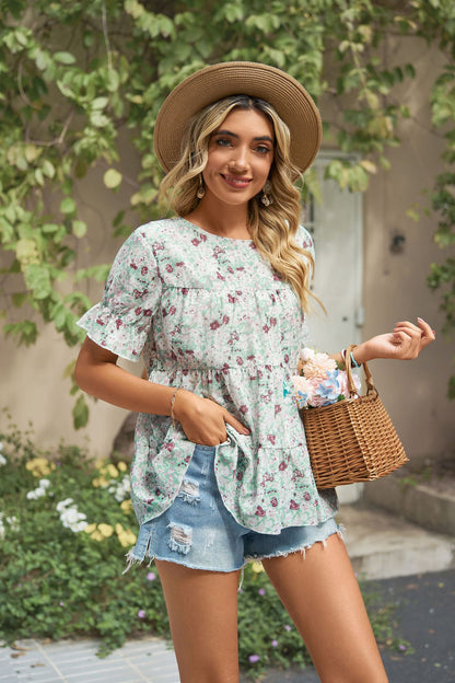 Printed Round Neck Short Sleeve Chiffon T-Shirts Wholesale Womens Tops