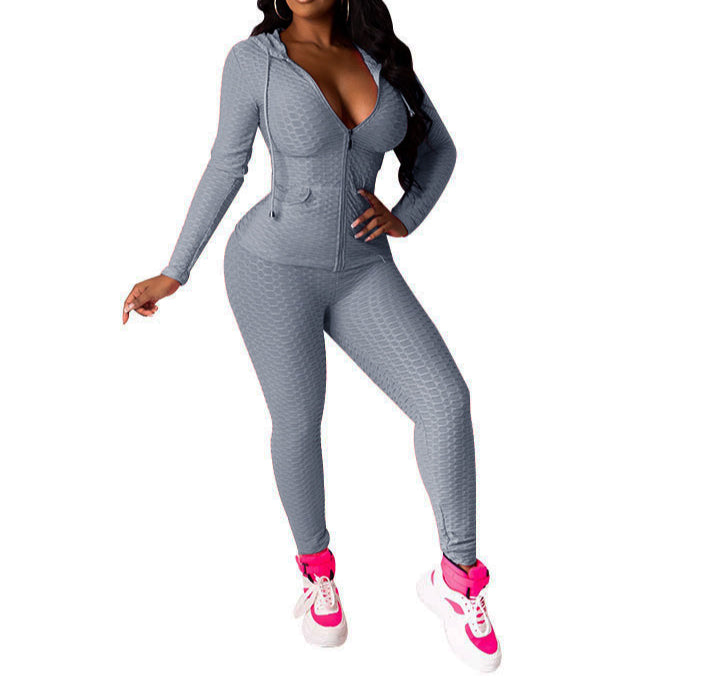 Hooded Zipper Sweatshirt Two-Piece Yoga Pants Sports Suit Wholesale