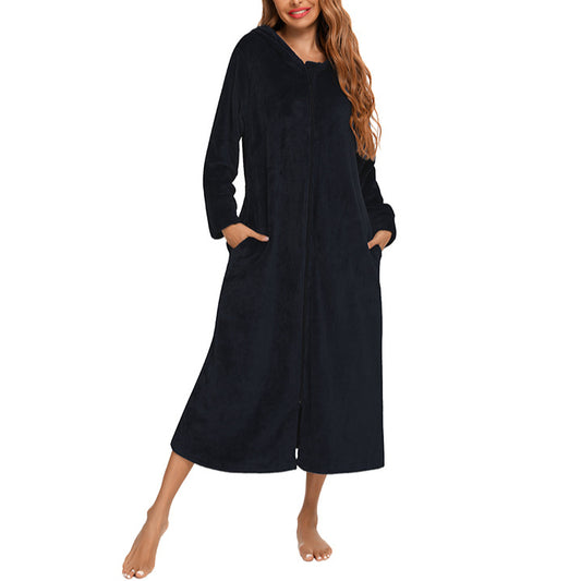 Long Sleeve Flannel Nightgown Hooded Women Pajamas Wholesale Loungewear