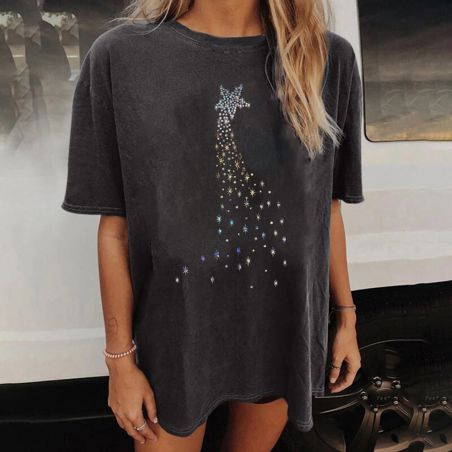 Loose Fashion Short Sleeve Summer Sequin Tops Wholesale Women'S T Shirts