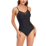 Solid Color Mesh Stitching Triangle Strap One-Piece Swimsuit Wholesale Women'S Clothing