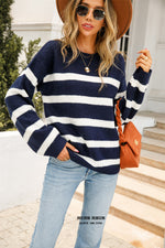 Fashion Casual Striped Pullover Loose Crew Neck Long Sleeve Wholesale Sweater