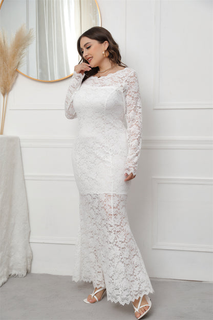 Elegant Women Curvy Fishtail Lace Maxi Dresses Wholesale Plus Size Clothing