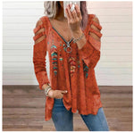 Sexy V Neck Printed Tops Loose Zipper Wholesale Womens Long Sleeve T Shirts