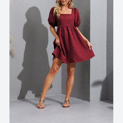 Plain Puff Sleeve Square Neck Wholesale A-line Dresses Summer