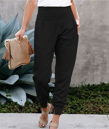 Elastic Waist Cropped Slim Fit Slit Linen Trousers Wholesale Women Pants