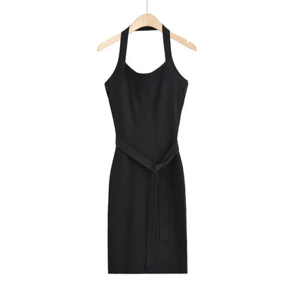 Sexy Solid Color Tie-Rope Side Slit Halterneck Knitted Midi Dress Bodycon Wholesale Dresses