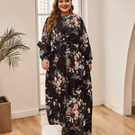 Wholesale Plus Size Women Clothing Loose Long-Sleeved Printed Temperament Maxi Dress