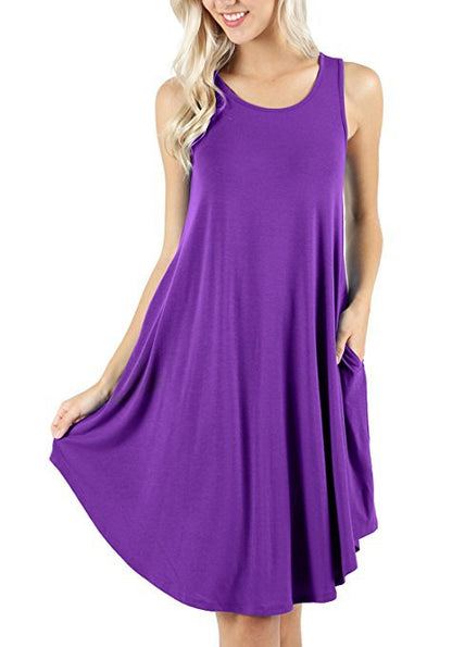 Summer Sleeveless Casual Modal  Midi Dress Wholesale Crew Neck Swing Tank Dresses With Pockets