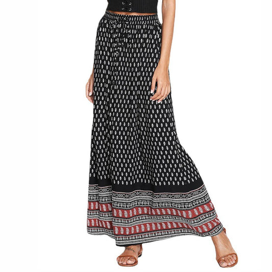 Ethnic Style Printed High Waist Long A-Line Dresses Wide Swing Wholesale Skirts Bohemian