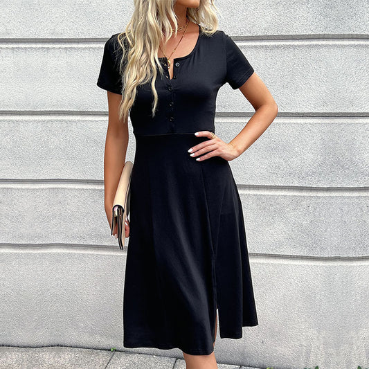 Short Sleeve Slit Swing Dress Wholesale Dresses