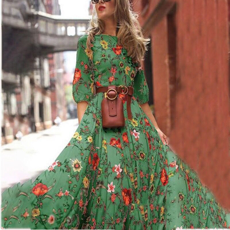 Floral Print Half Sleeve Wholesale Bohemian Dresses Maxi Dresses