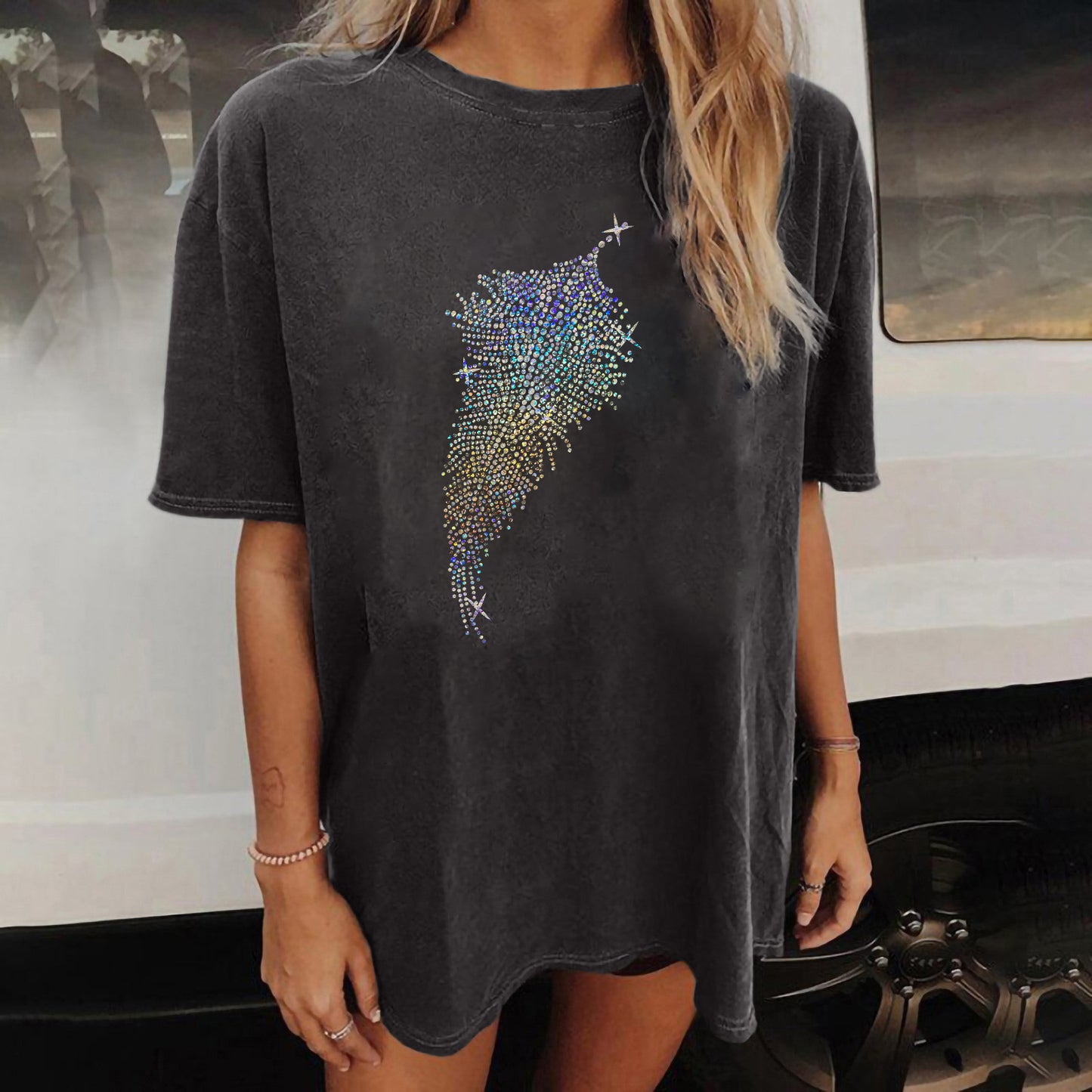 Loose Fashion Short Sleeve Summer Sequin Tops Wholesale Women'S T Shirts