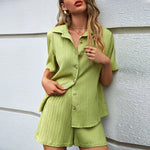Lapel Short Sleeve Tops & Shorts Wholesale Women'S 2 Piece Sets