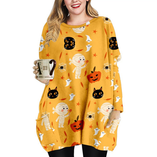 Crew Neck Long Sleeve Halloween T-Shirt Dress Wholesale Dresses