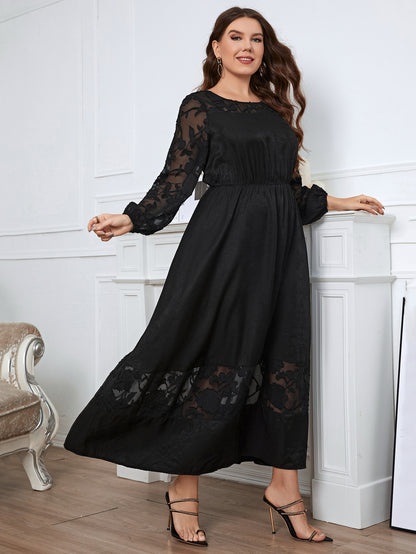 Solid Color Long Sleeve Lace Curvy Maxi Dresses Wholesale Plus Size Clothing