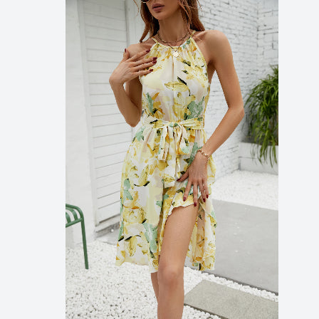 Sexy Halter Neck Print Mini Dress Lace-Up Sleeveless Slim Wholesale Dresses