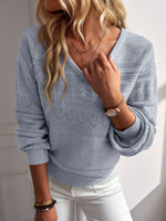 Casual V-Neck Long Sleeve Solid Color Wholesale Sweaters