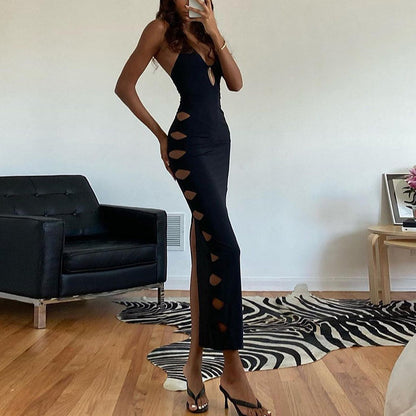 Sexy Cutout Deep-V Neck Halterneck Backless Bodycon Dress Wholesale Maxi Dresses