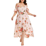 Sexy Off Shoulder Floral Print Sling Short Sleeve Slit Curvy Maxi Dresses Wholesale Plus Size Clothing