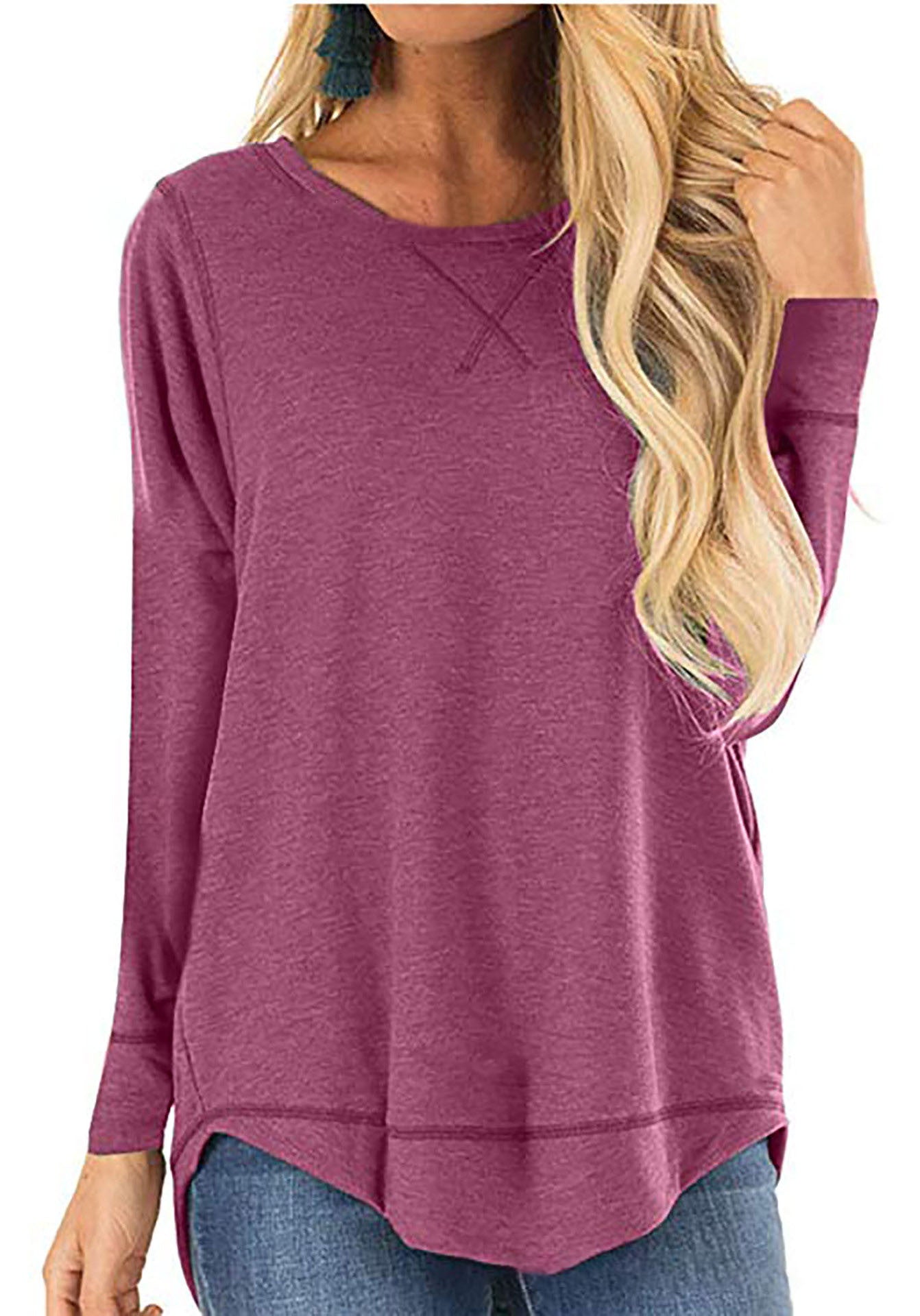 Round Neck Long Sleeve Solid Color Loose Women'S Tops Casual Wholesale T-Shirts