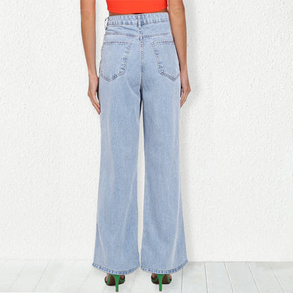 Casual Solid Color High Waist Split Denim Pants Wholesale Jeans