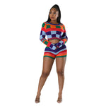 Wholesale Womens 2 Piece Sets Long Sleeve Contrast Color Sexy Crop Tops & Shorts