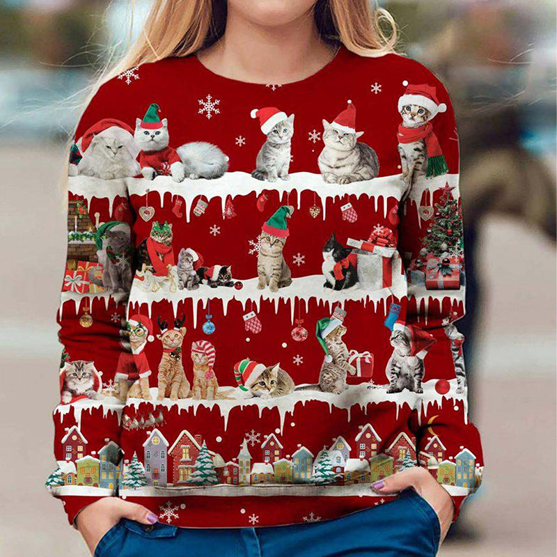 Casual Long Sleeve Round Neck Printed Christmas T-Shirt Wholesale Womens Tops STN538058