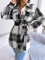Casual Plaid Long Sleeve Single-Breasted Jacket Wholesale Coats With Belt
