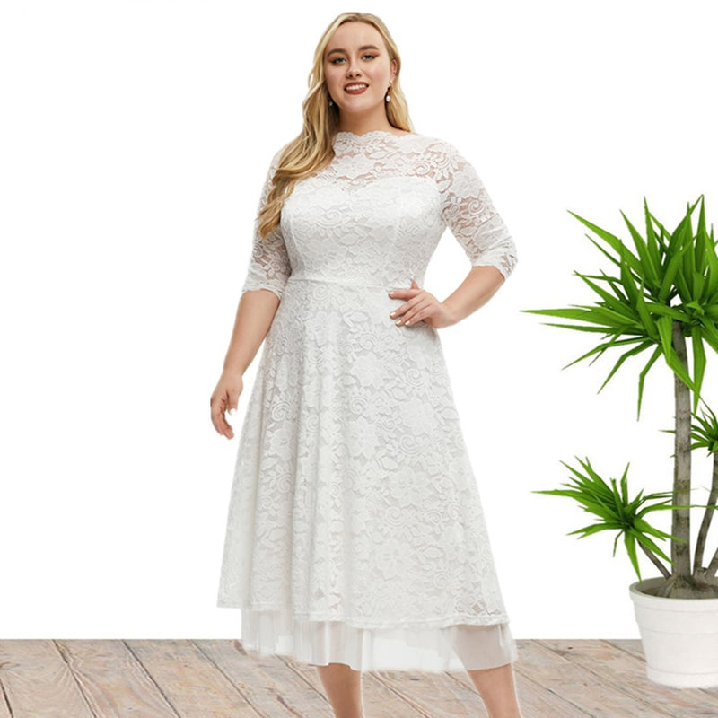Lace Slim Fit Solid Color Patchwork Party Dress Wholesale Plus Size Women'S Clothing