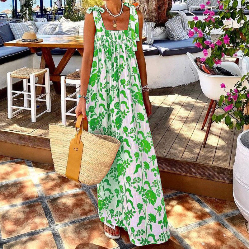Printing Sling Loose Maxi Boho Dresses Wholesale For St. Patrick'S Day Wholesale Women's Holiday Wear